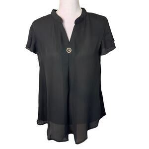 NWT Black Flutter Sleeve V Neck Blouse Sz M